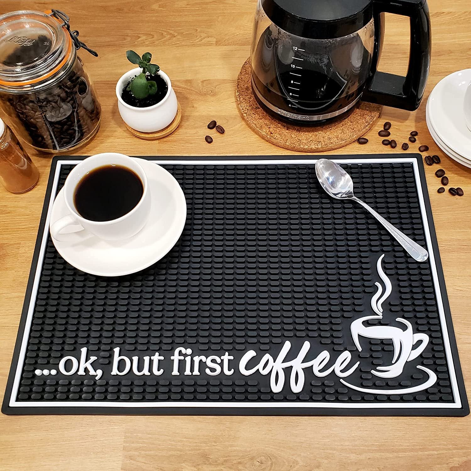 JUNZAN Reversible Coffee Bar Mat - XL 18x24 Inch, Absorbent, Heat Resistant Counter Protector