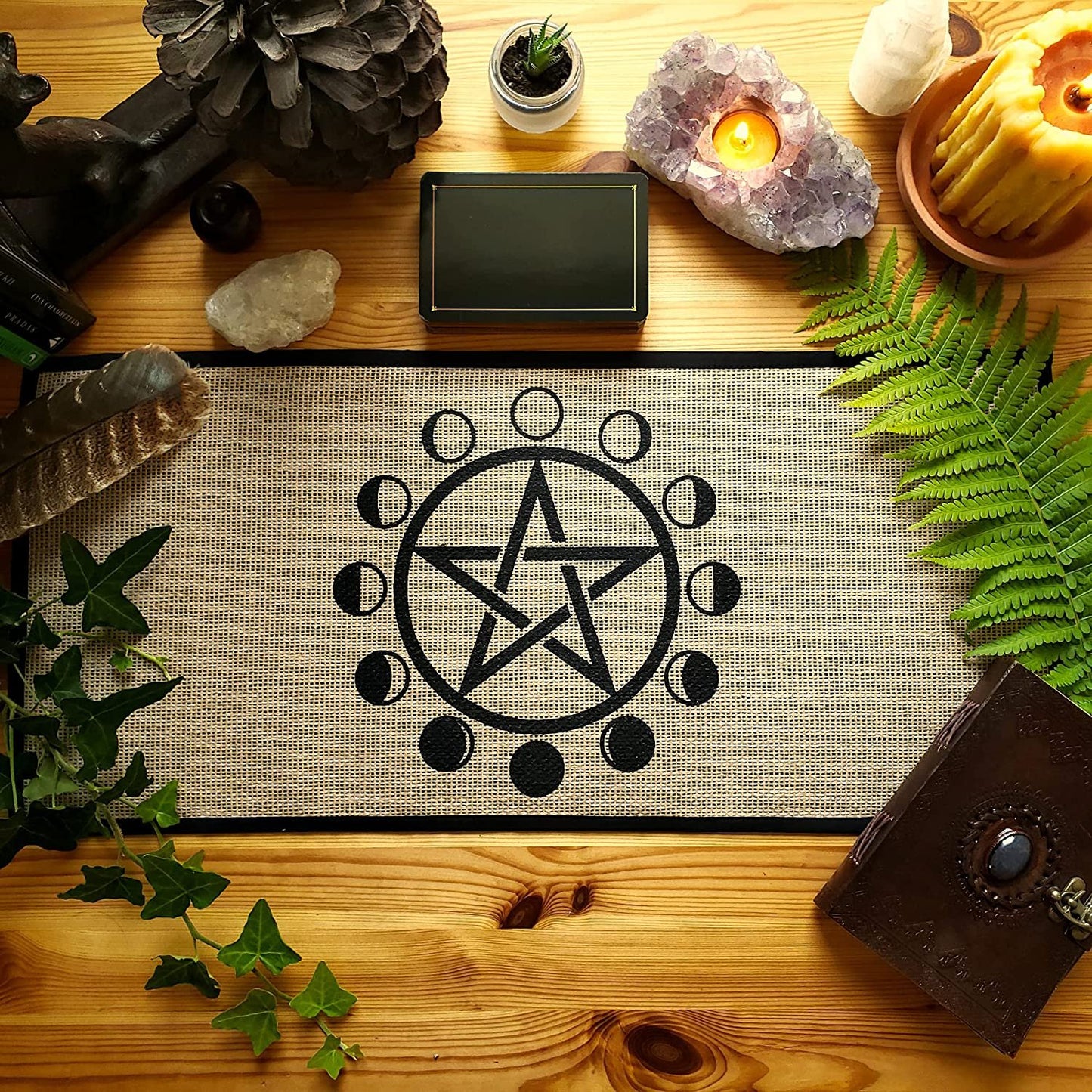 Altar Cloth - Moon Phases Pentagram