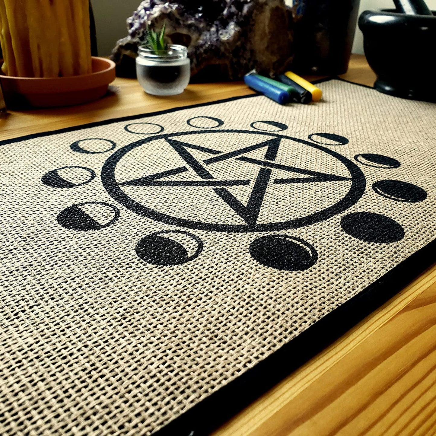 Altar Cloth - Moon Phases Pentagram