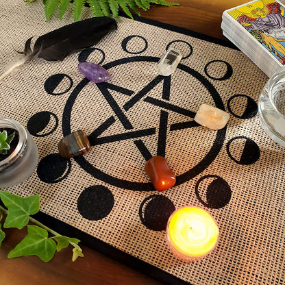 Altar Cloth - Moon Phases Pentagram